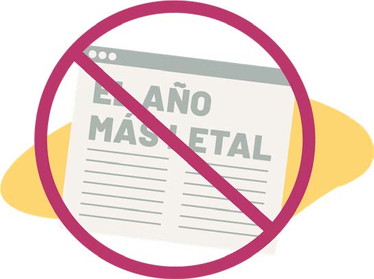 (arte vectorial) Un periódico con el titular “El año más mortal” con un símbolo de prohibido sobre él.