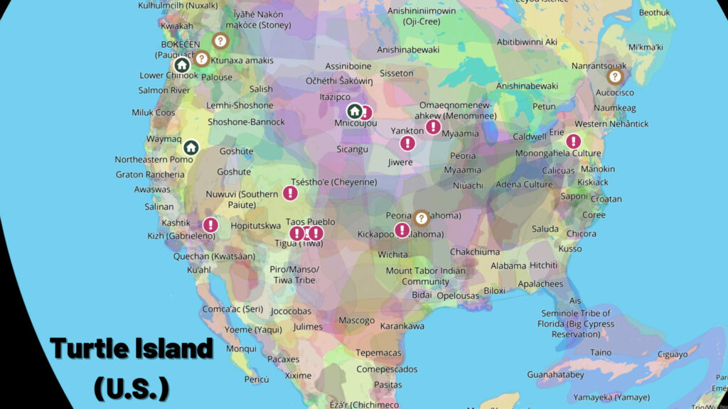 A map of Indigenous territories with pins on those who've been violently killed, missing, or were missing then found safe.