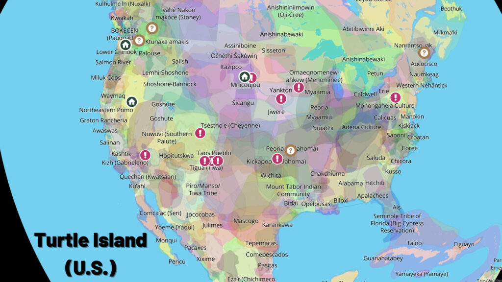 A map of Indigenous territories with pins on those who've been violently killed, missing, or were missing then found safe.