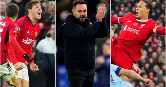 Manchester United defender Victor Lindelof, Brighton manager Roberto De Zerbi and Liverpool player Virgil van Dijk