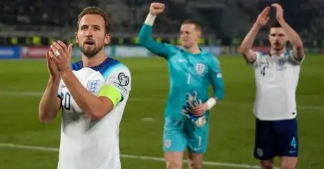 England celebrate the point in North Macedonia