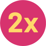Un círculo rosa con un "2x".