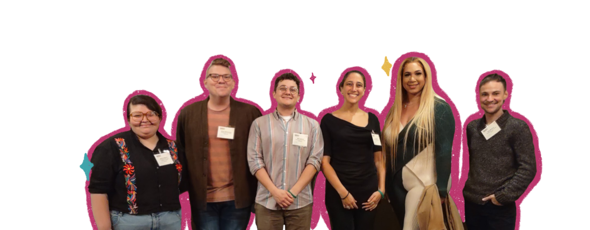 A group of diverse TLC lawyers, program staff, and partners standing together confidently for trans rights.