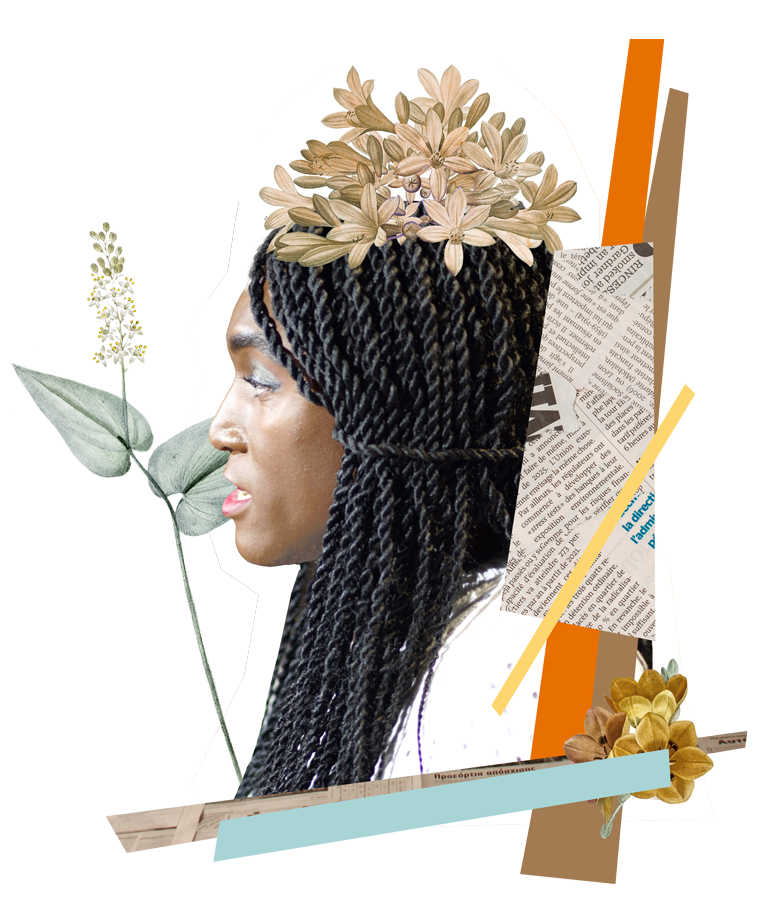 A scrapbooked image of Black Feminine Person.